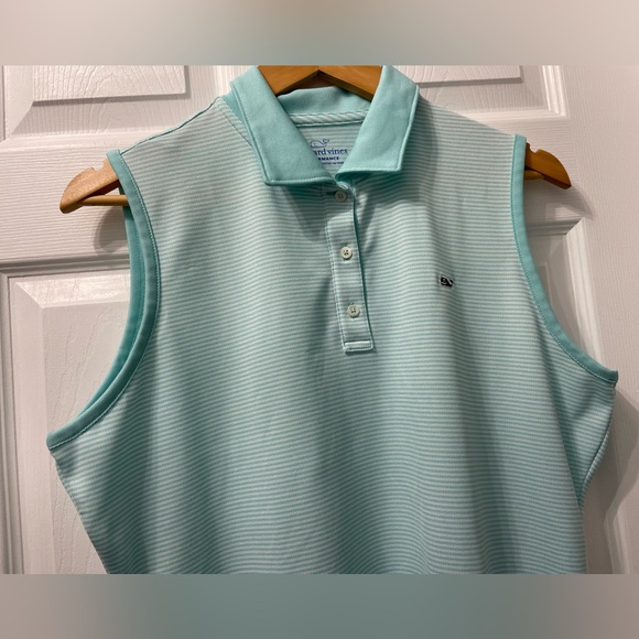 Vineyard Vines Performance Polo Shirt Women’s Striped Sleeveless Golf Large Teal - Picture 3 of 10